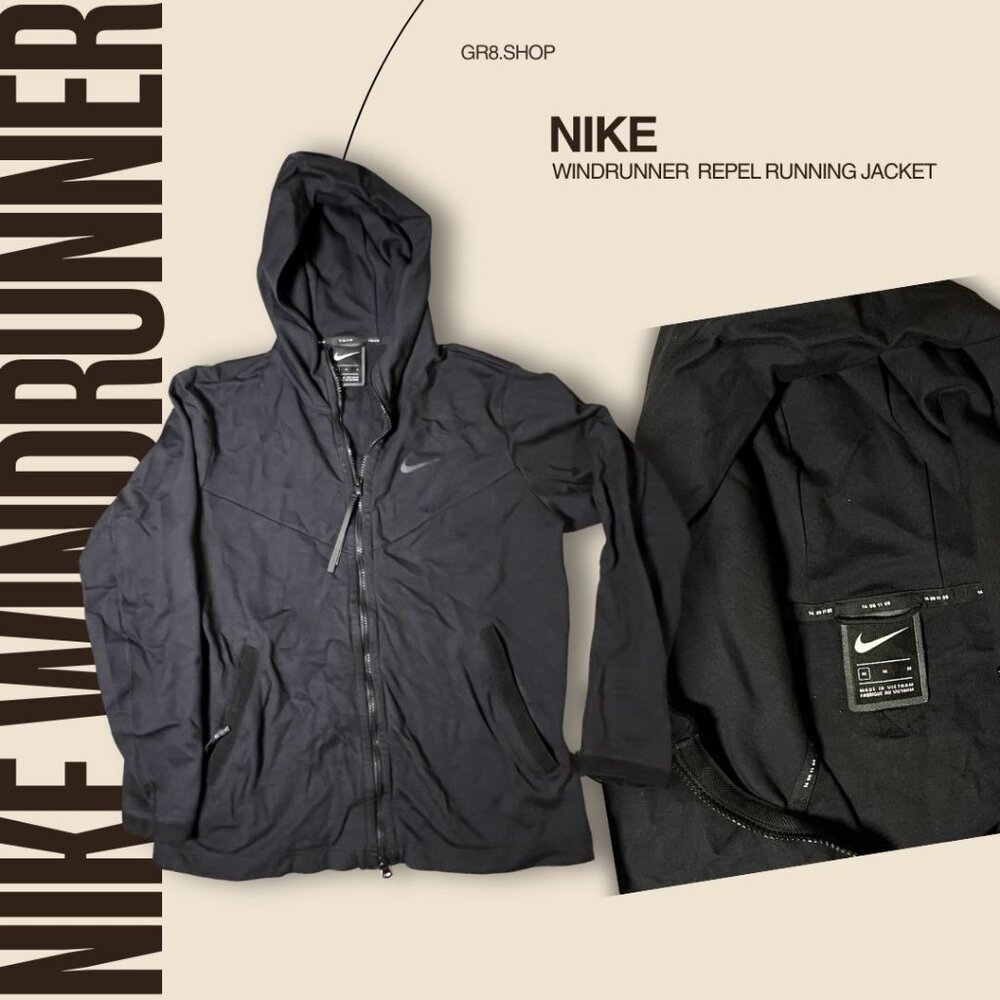 Nike Windrunner Repel Running Jacket Black Hooded Lightweight Medium